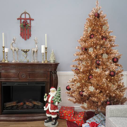 7.5ft. Pre-Lit Rose Gold Metallic Artificial Christmas Tree, Clear LED Infinity Lights®